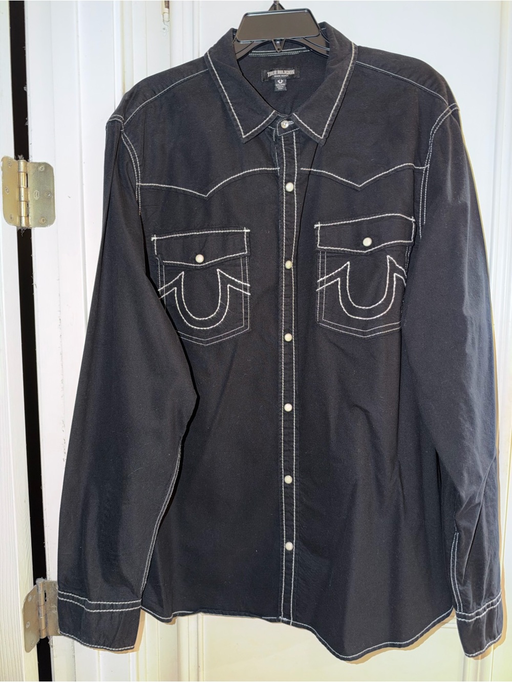 True Religion Men’s Black Western Stitch Snap Shirt button down 2XL